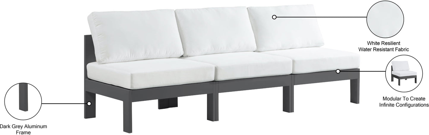 Nizuc - Outdoor Patio 3 Seat Armless Modular Sofa With Gray Frame