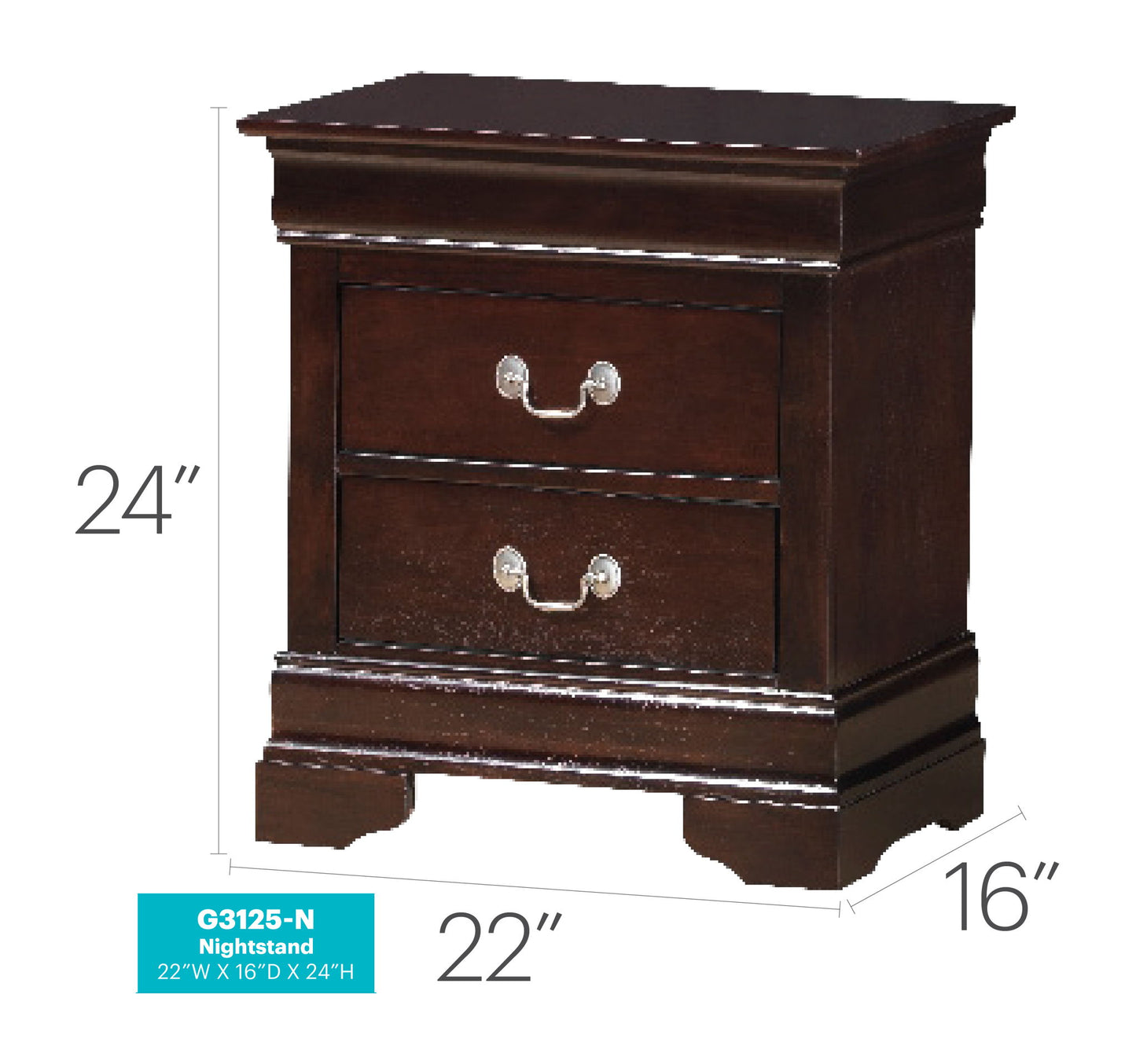 Glory Furniture - Louis Phillipe - 2 Drawer Nightstand