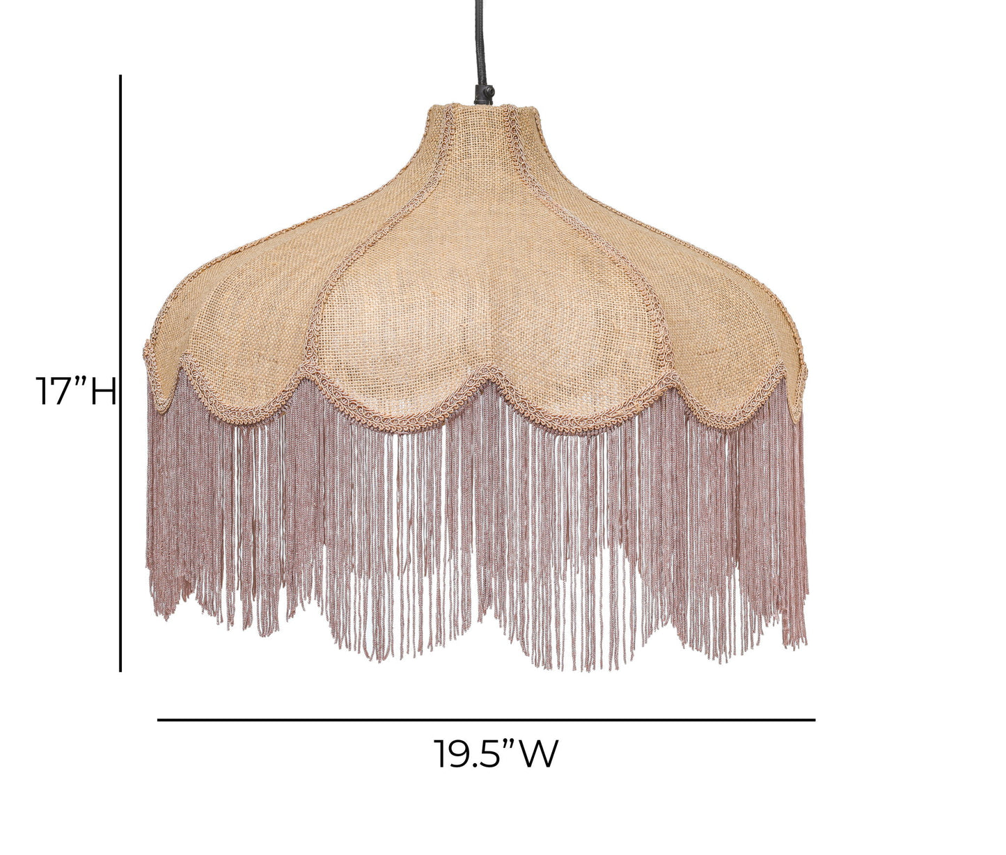 Buchanan - Jute Fringed Scalloped Pendant Light - Pink