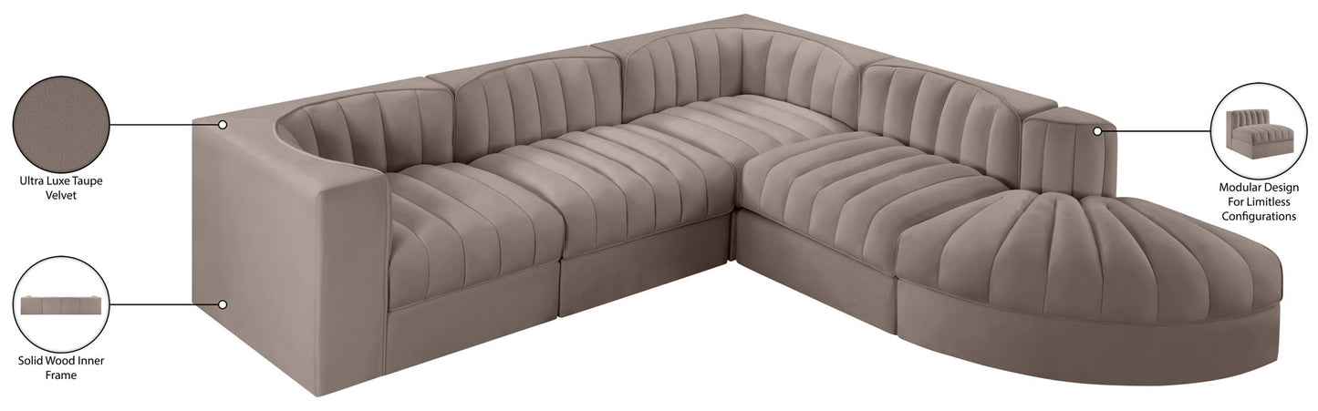 Rummi - Velvet Performance Fabric Upholstered 5 Piece Modular Sectional