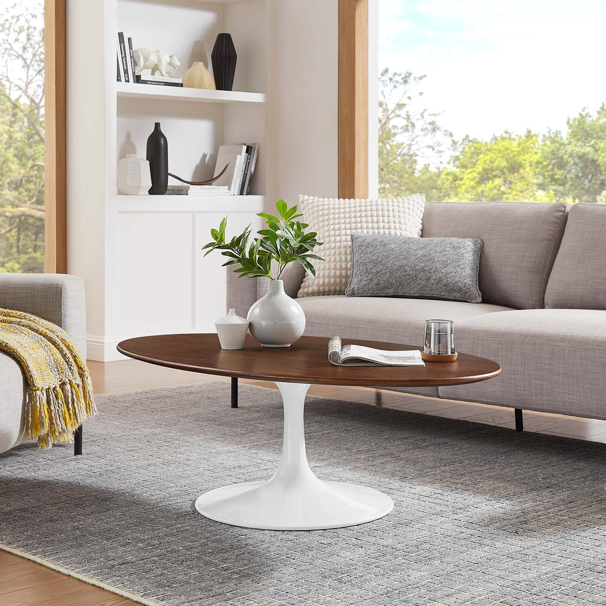 Lippa Oval Wood Coffee Table - 48", Walnut