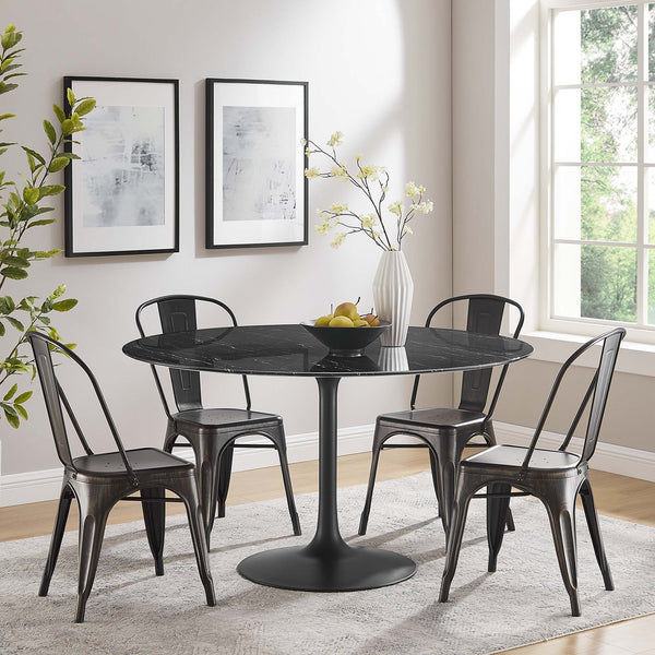 Lippa Round 54" Dining Table - Faux Marble, Black Black