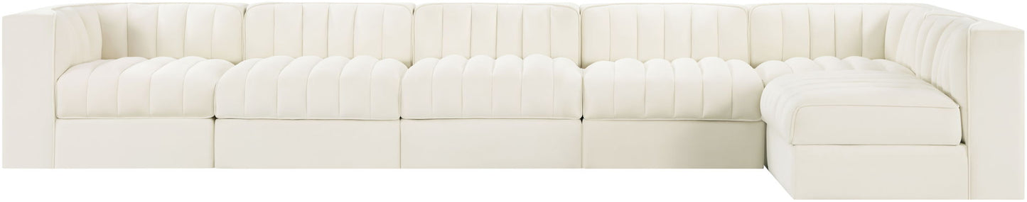 Rummi - Velvet Performance Fabric Upholstered 6 Piece Modular Sectional, L-Shaped (Right)