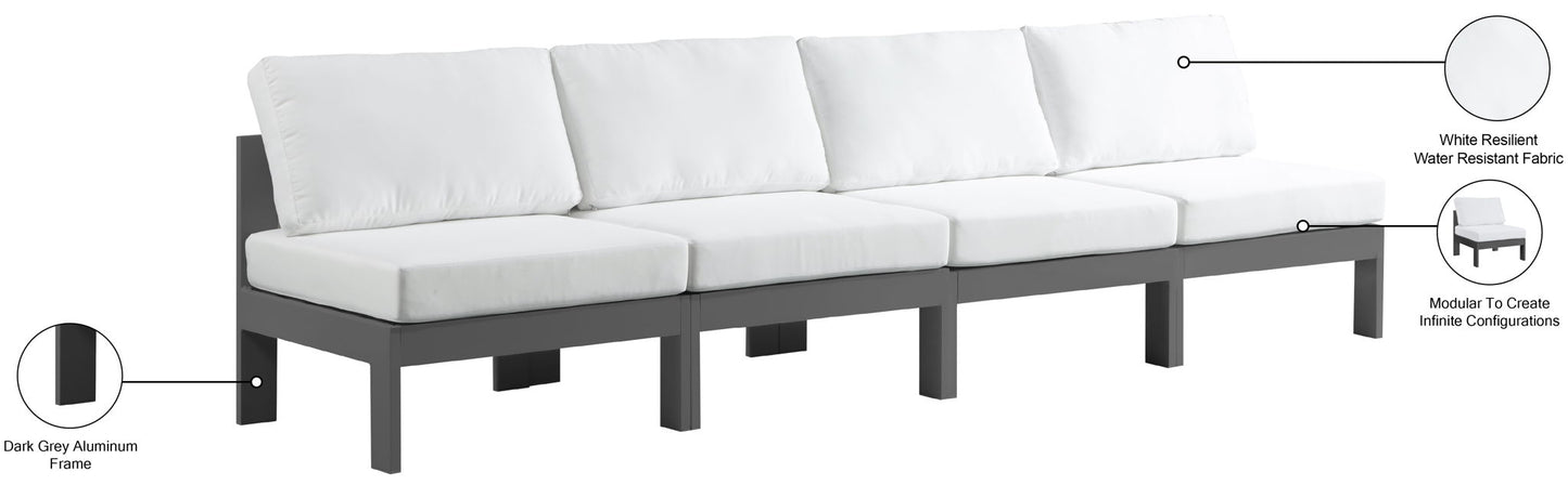 Nizuc - Outdoor Patio 4 Seat Armless Modular Sofa With Gray Frame
