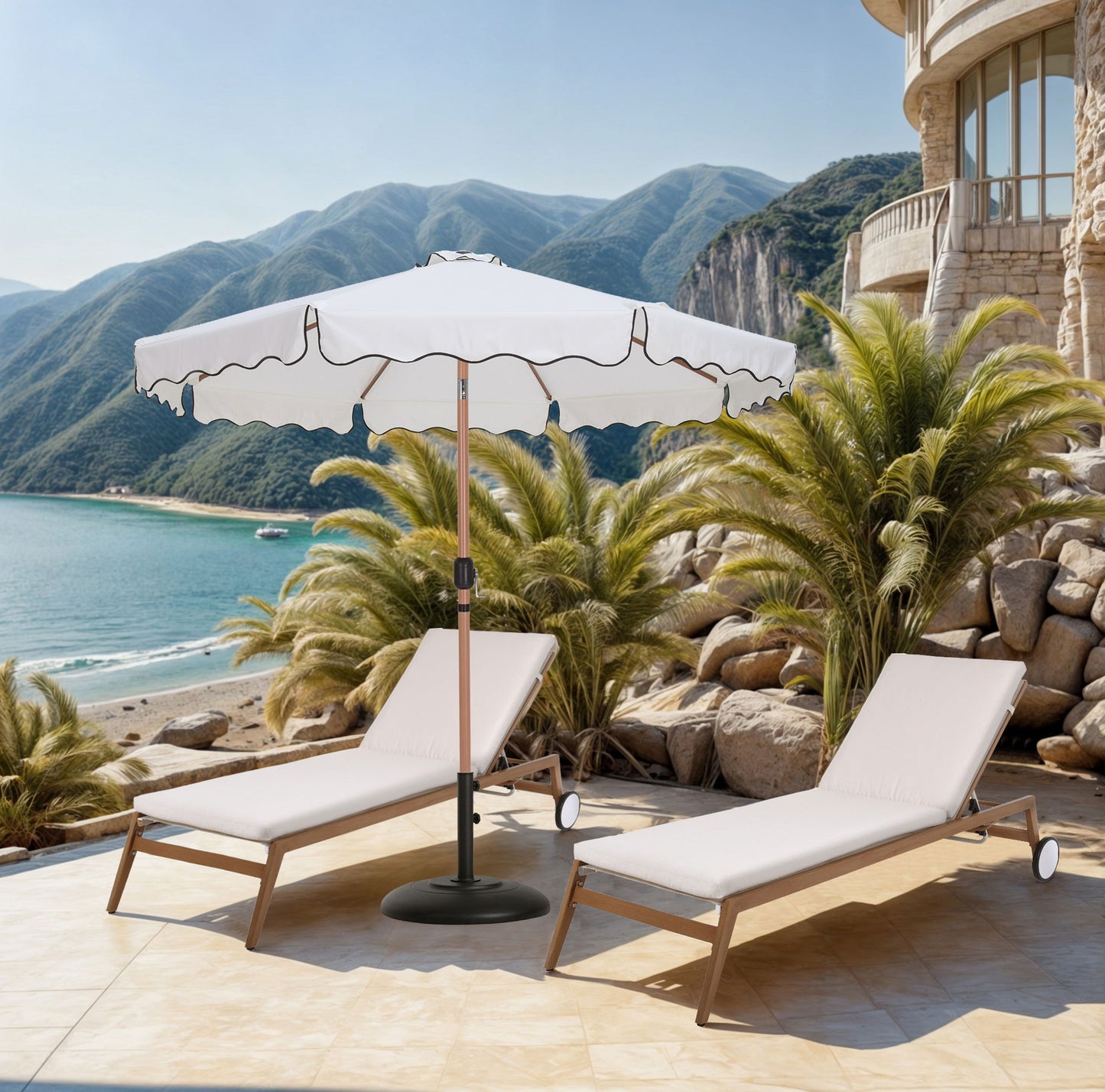 Amalfi - Patio Umbrella - Black Base / Light Brown Pole