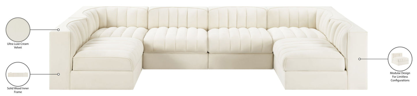 Rummi - Armless Velvet Performance Fabric Upholstered 6 Piece Modular Sectional