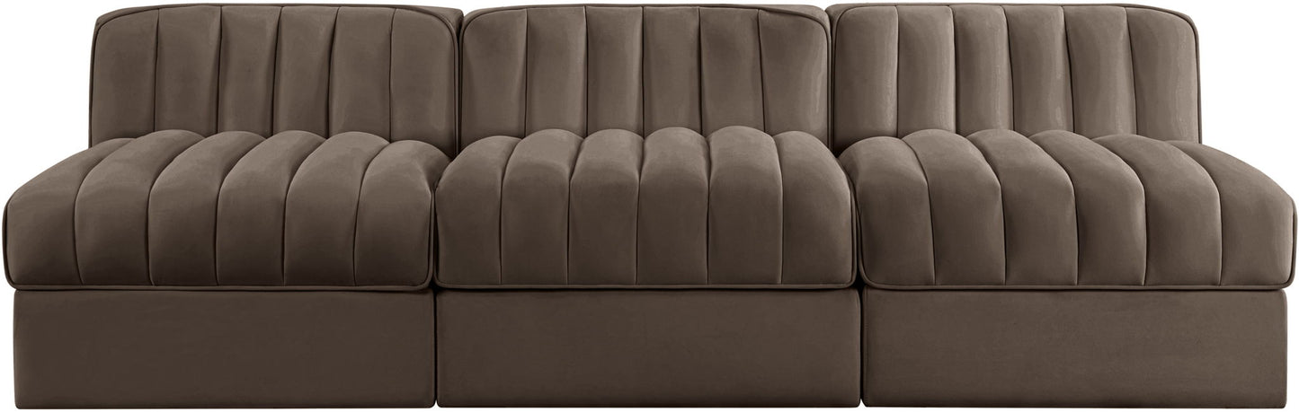 Rummi - Velvet Performance Fabric Upholstered 3 Piece Modular Armless Sofa