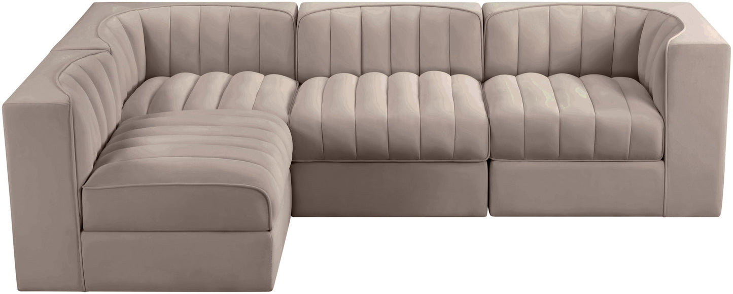 Rummi - Velvet Performance Fabric Upholstered 4 Piece Modular Sectional