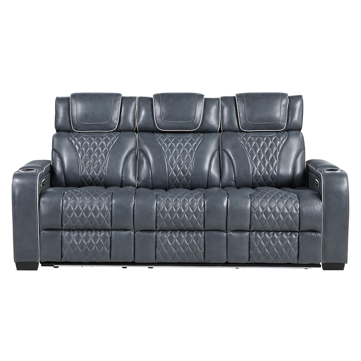Apex Power Double Reclining Sofa with Center Drop-Down Cup Holders, Power Headrests, Storage Arms with Cup holders, Reading Lights, Wireless Charger, Air Massage and Heat, LED Lighting and Charging Ports
