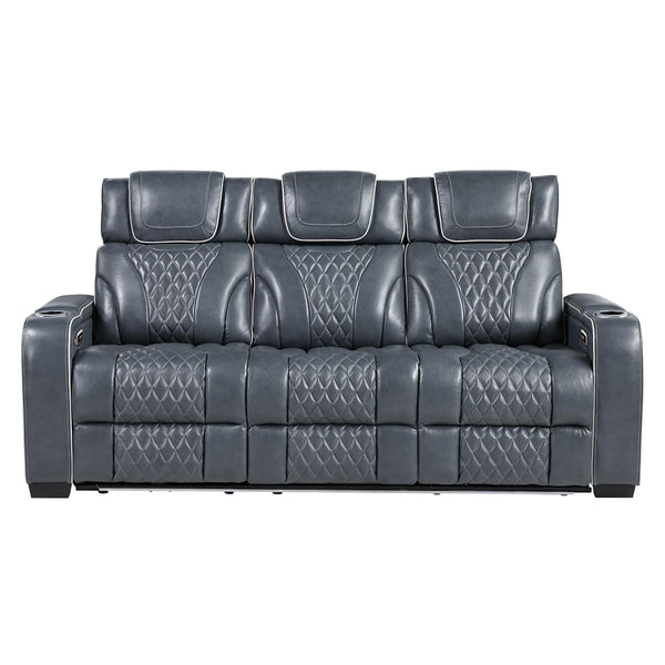 Apex Power Double Reclining Sofa with Center Drop-Down Cup Holders, Power Headrests, Storage Arms with Cup holders, Reading Lights, Wireless Charger, Air Massage and Heat, LED Lighting and Charging Ports