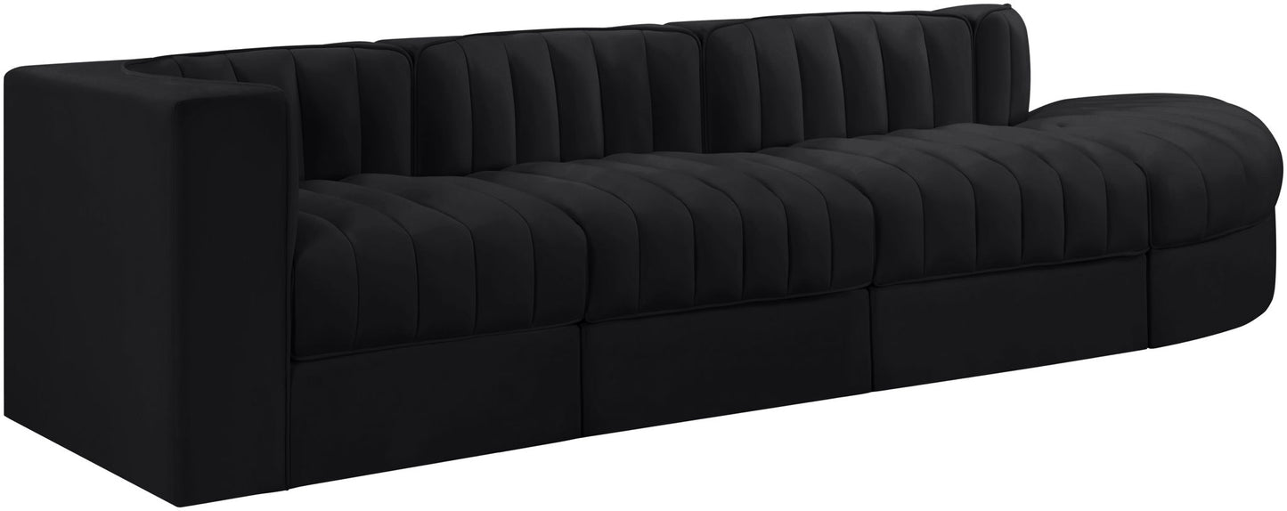 Rummi - Velvet Performance Fabric Upholstered 4 Piece Modular Sectional With Reverse Corner Chair