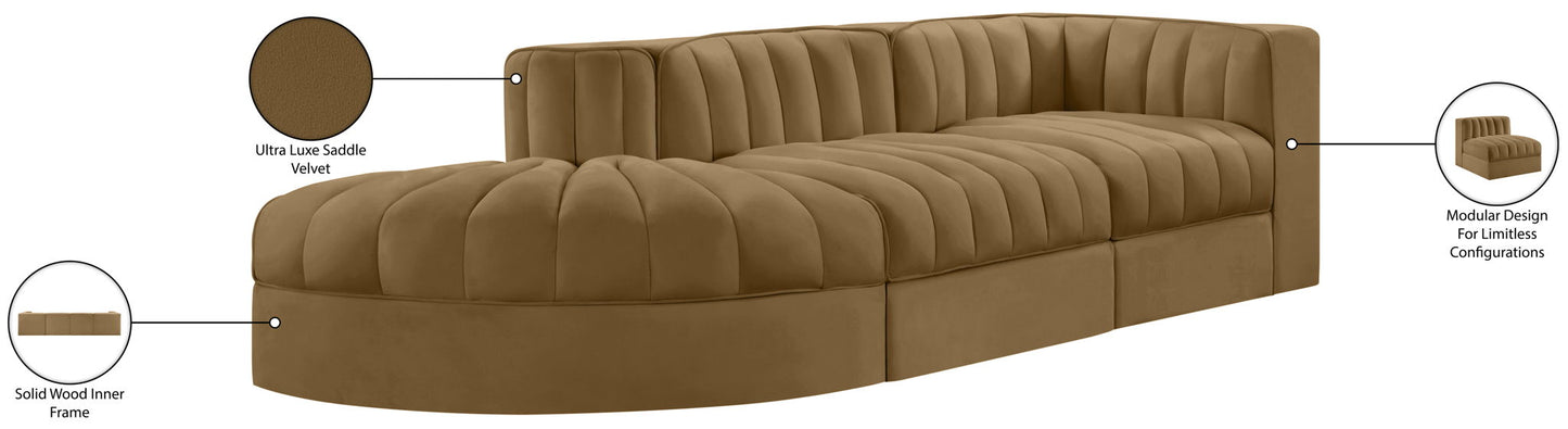 Rummi - Velvet Performance Fabric Upholstered 3 Piece Modular Sectional