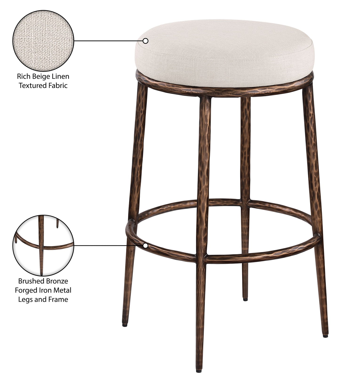 Ferro - Performance Fabric Upholstered Backless Bar Stool - Antique Bronze