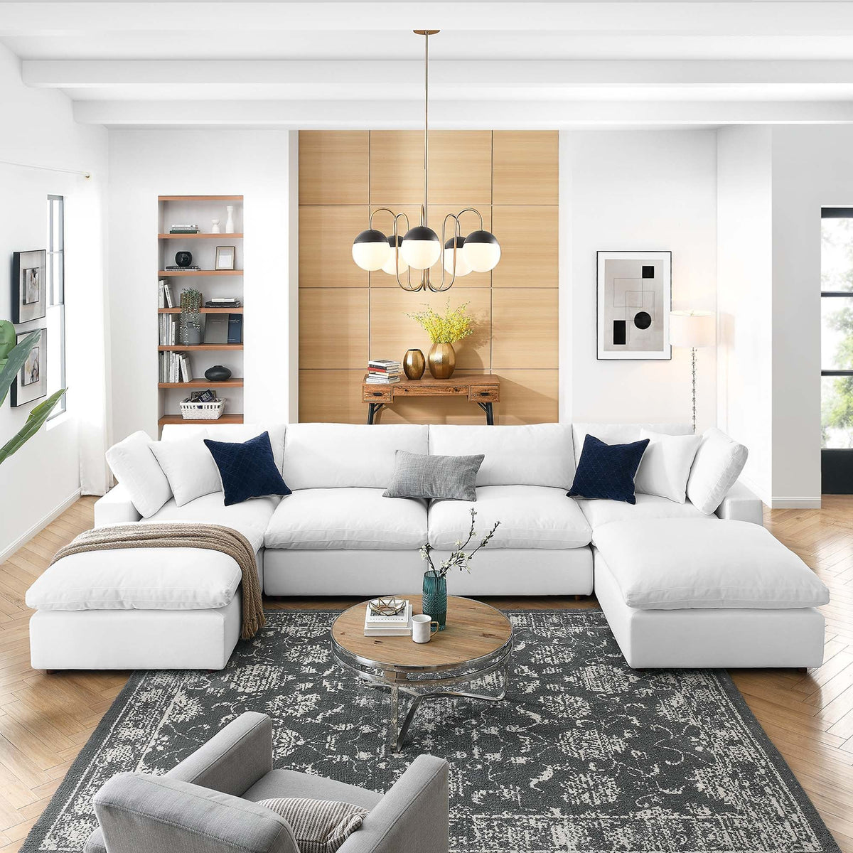 Commix 6-Piece Down Filled Overstuffed Sectional Sofa - Pure White
