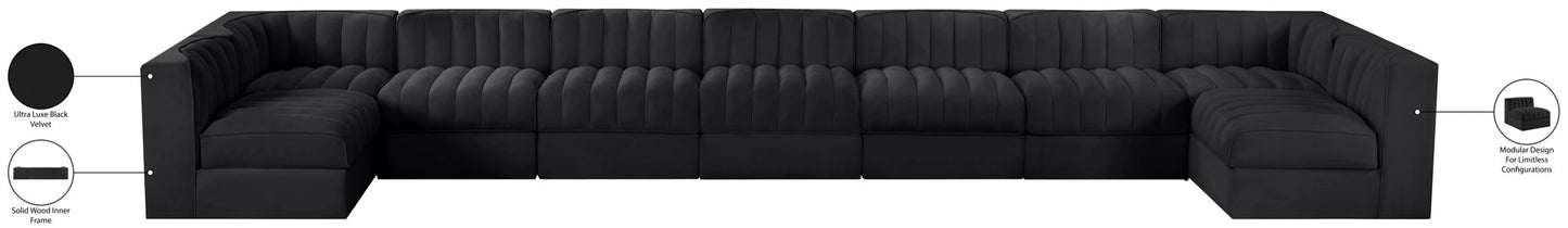 Rummi - Armless Velvet Performance Fabric Upholstered 9 Piece Modular Sectional