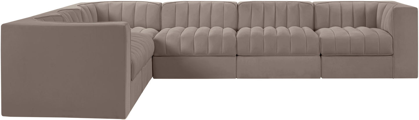 Rummi - Velvet Performance Fabric Upholstered 6 Piece Modular Sectional (With 3 Corner Chairs)