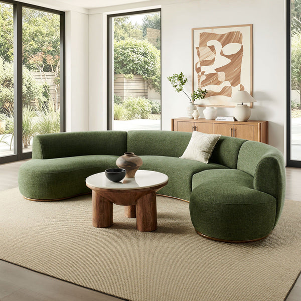 Rialta 3 Piece Curved Slub Weave Fabric Sectional Sofa - Foliage