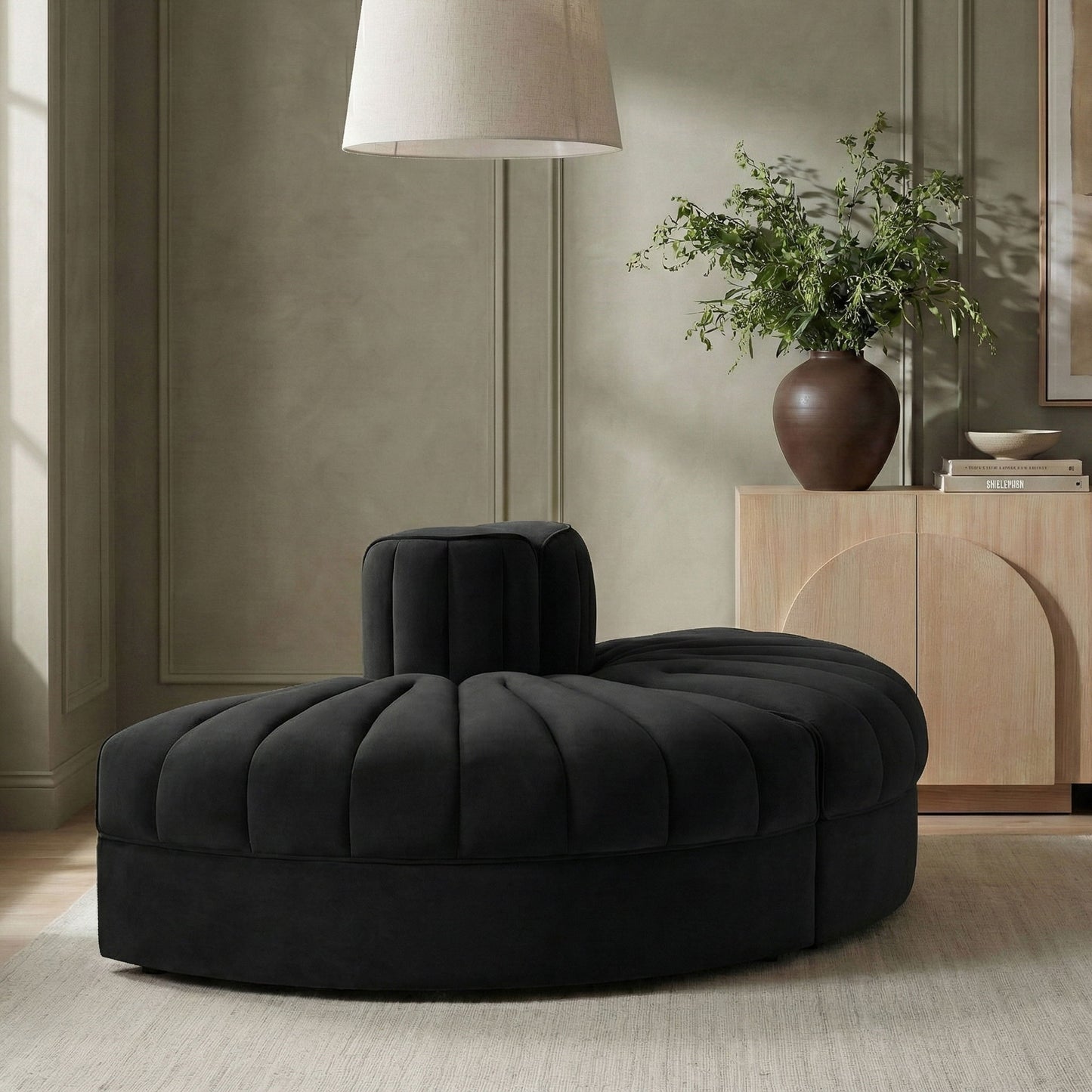 Rummi - Velvet Performance Fabric Upholstered 2 Piece  Rounded Modular Loveseat