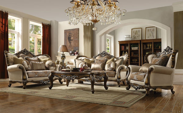 Latisha - Sofa With 8 Pillows (Same Lv01576) - Tan, Pattern Fabric & Antique Oak