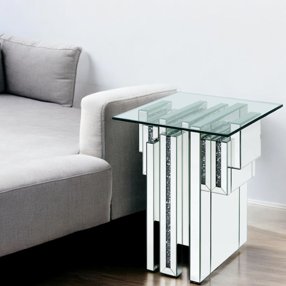 Noralie - 20" End Table With Faux Diamonds - Mirrored