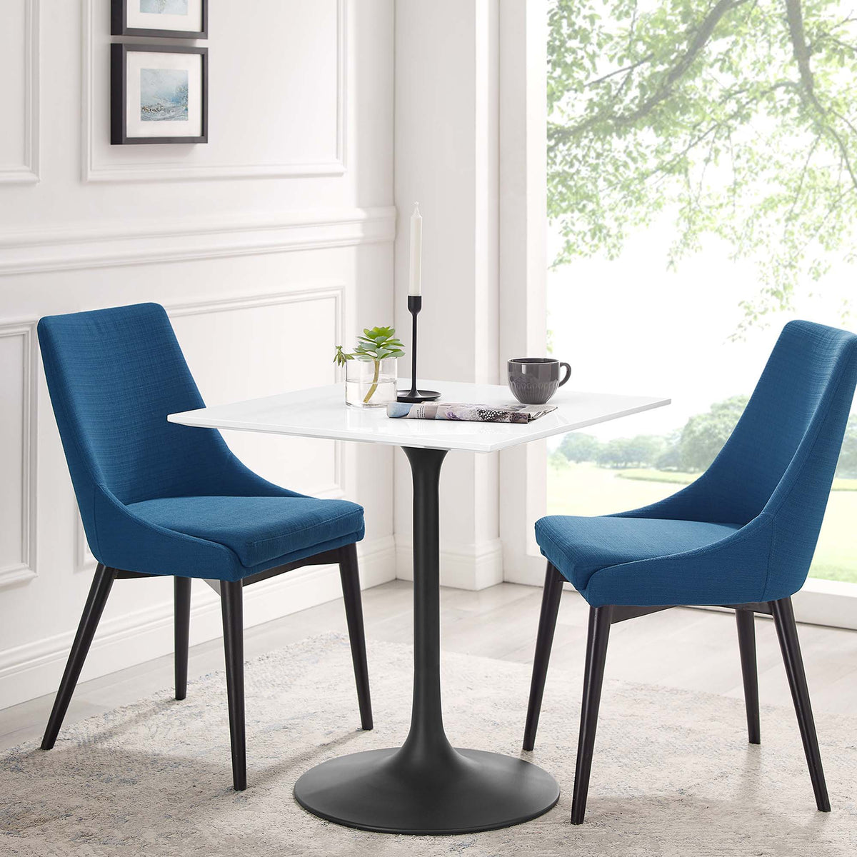 Lippa Square Wood Dining Table - 28", Black White