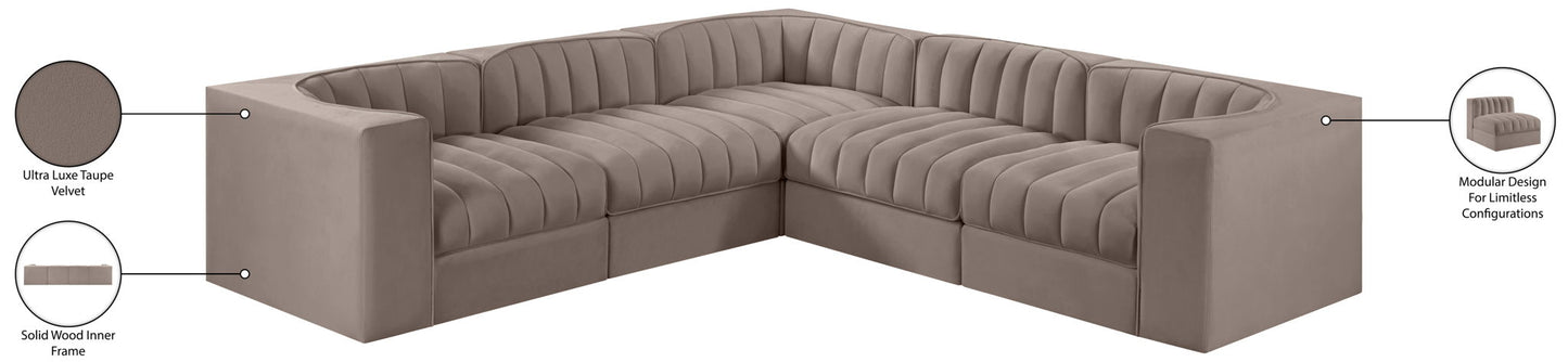 Rummi - Symmetrical Velvet Performance Fabric Upholstered 5 Piece Modular Sectional