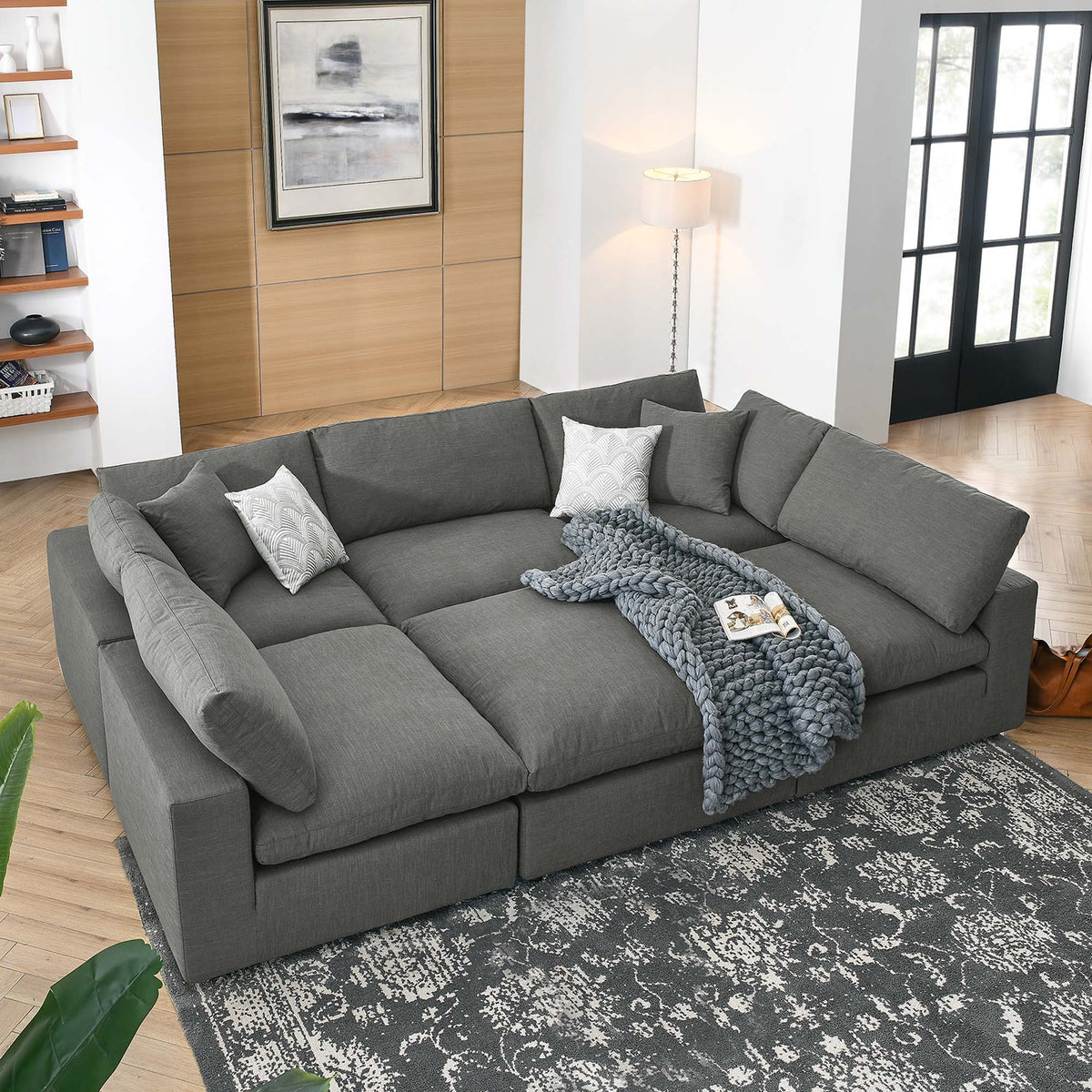 Commix 6-Piece Down Filled Overstuffed Sectional Sofa - Gray