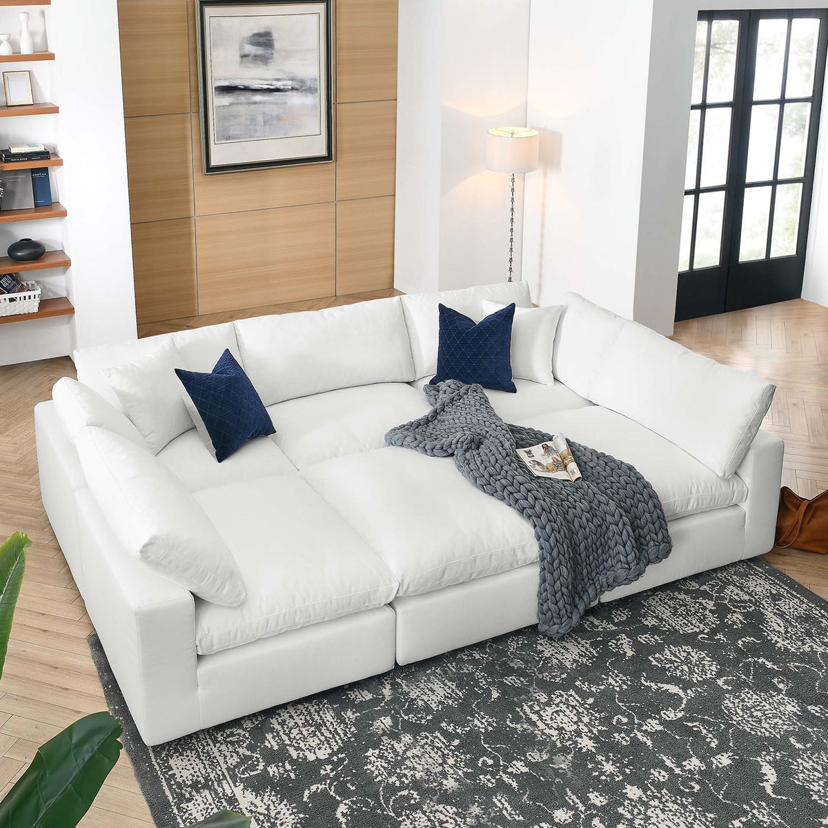 Commix 6-Piece Down Filled Overstuffed Sectional Sofa - Pure White