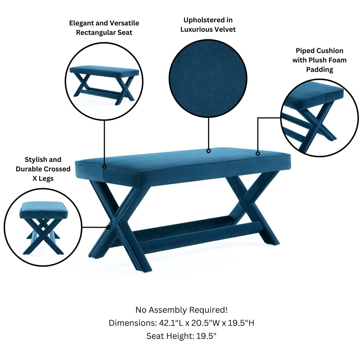 Manhattan Abigail - Velvet Accent Bench