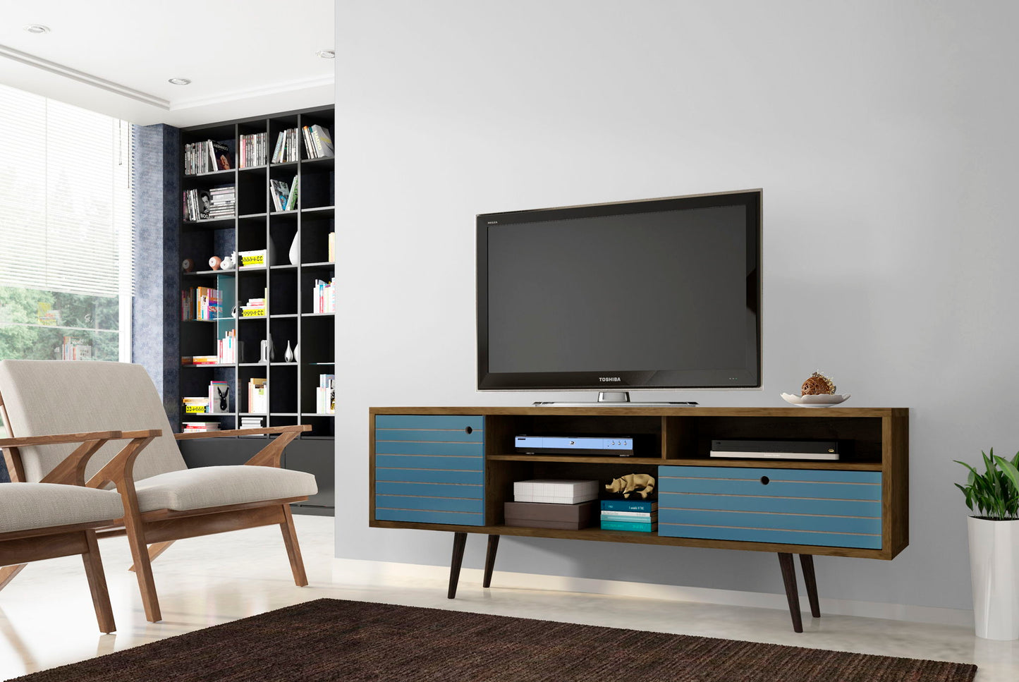 Manhattan Liberty - 71" TV Stand With Rustic Brown Frame