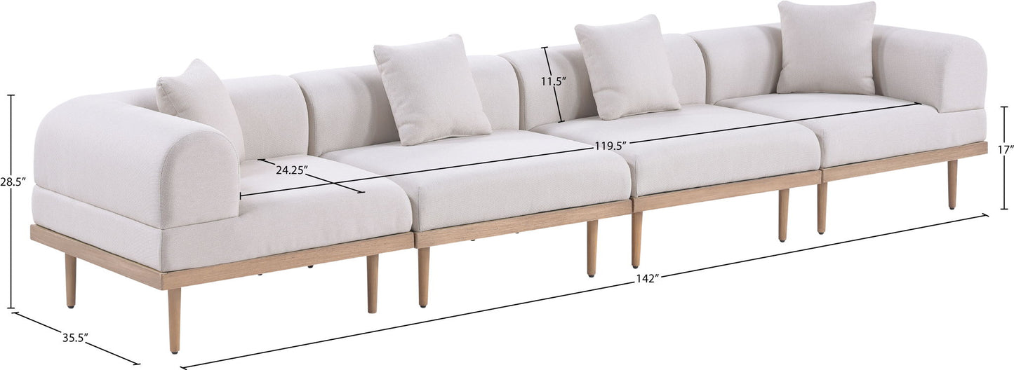 Laguna - 4 Piece Resilient Water Resistant Fabric 142" Upholstered Outdoor Patio Modular Sofa