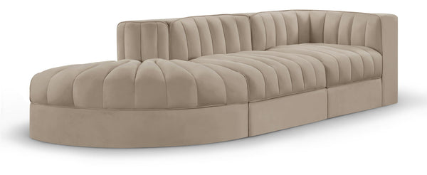 Rummi - Velvet Performance Fabric Upholstered 3 Piece Modular Sectional