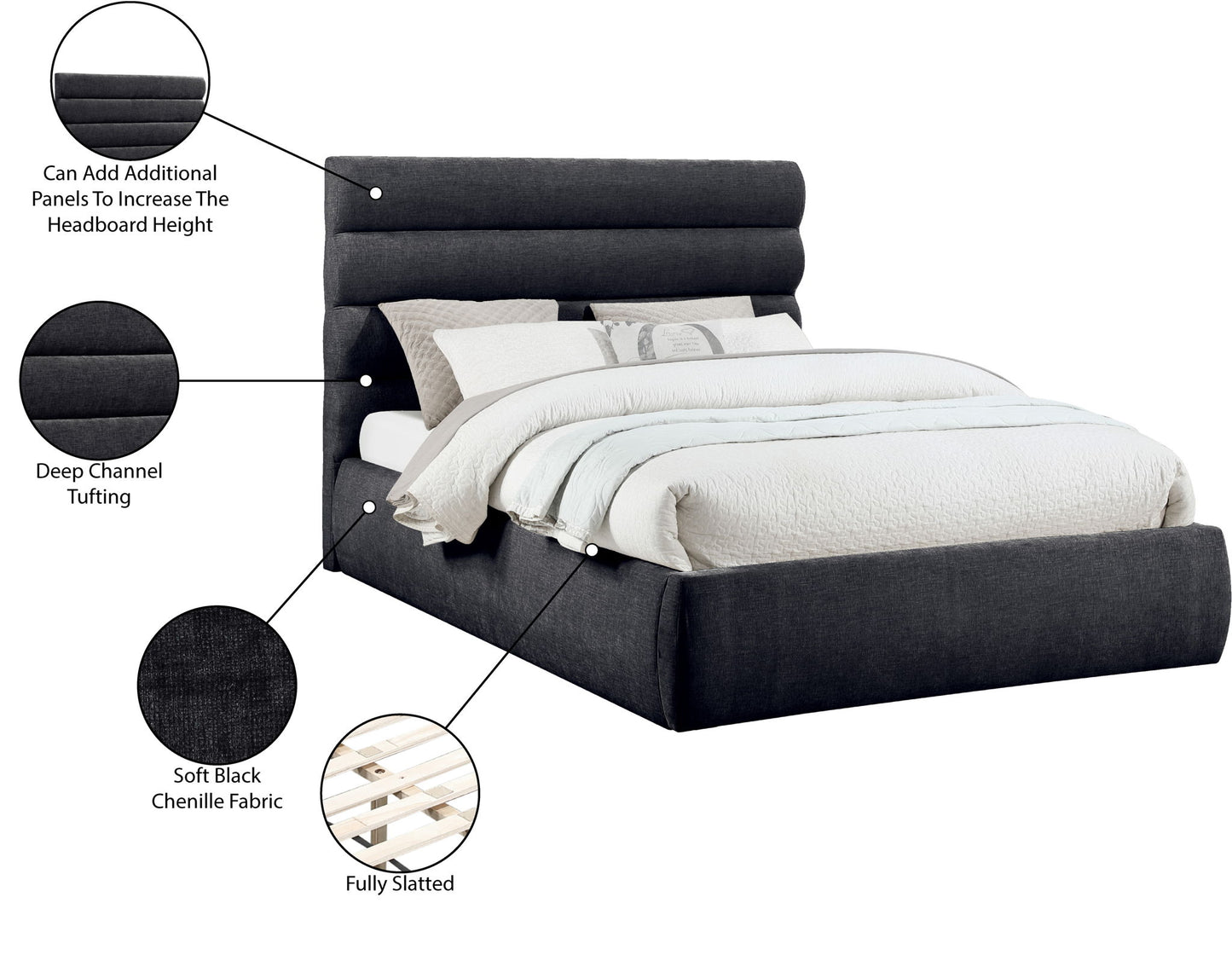 Adam - Chenille Fabric Bed With 52" Headboard