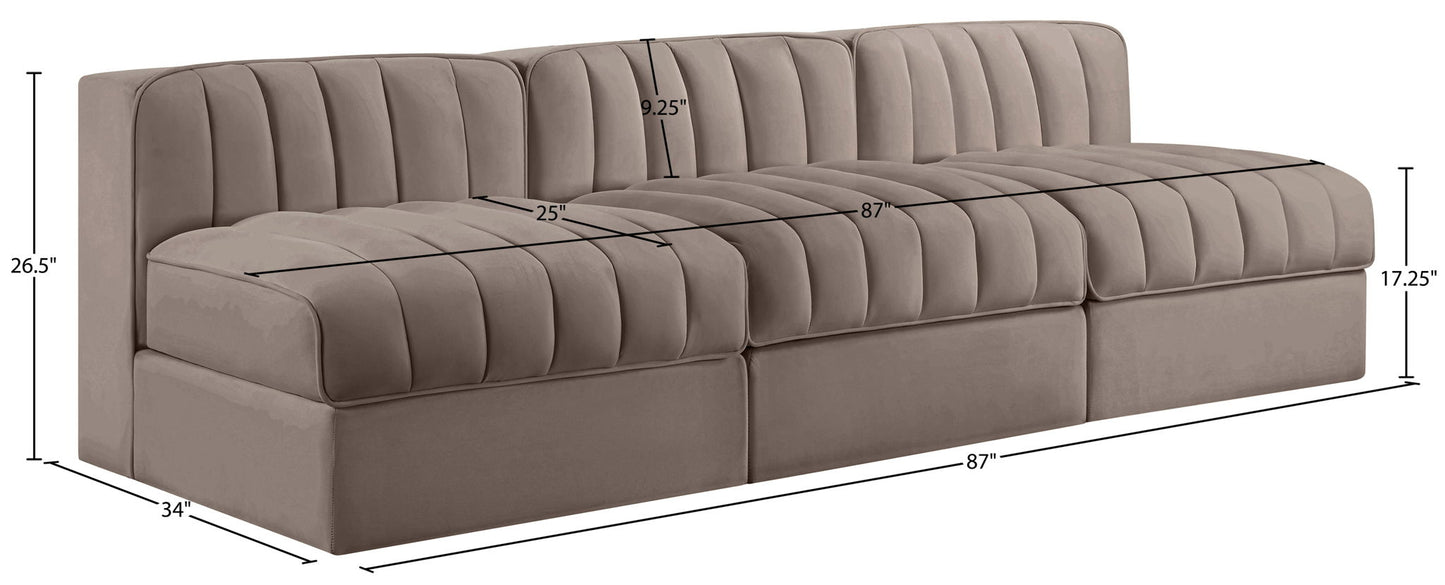 Rummi - Velvet Performance Fabric Upholstered 3 Piece Modular Armless Sofa