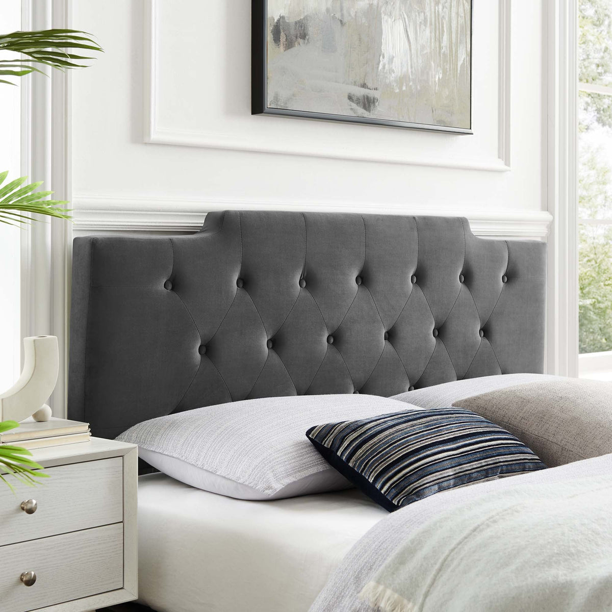 Juliet Tufted Performance Velvet Headboard - Full/Queen, Charcoal