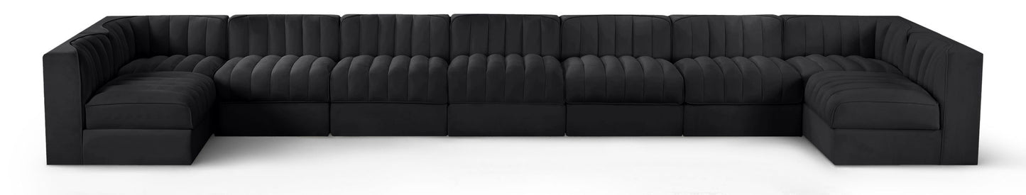 Rummi - Armless Velvet Performance Fabric Upholstered 9 Piece Modular Sectional