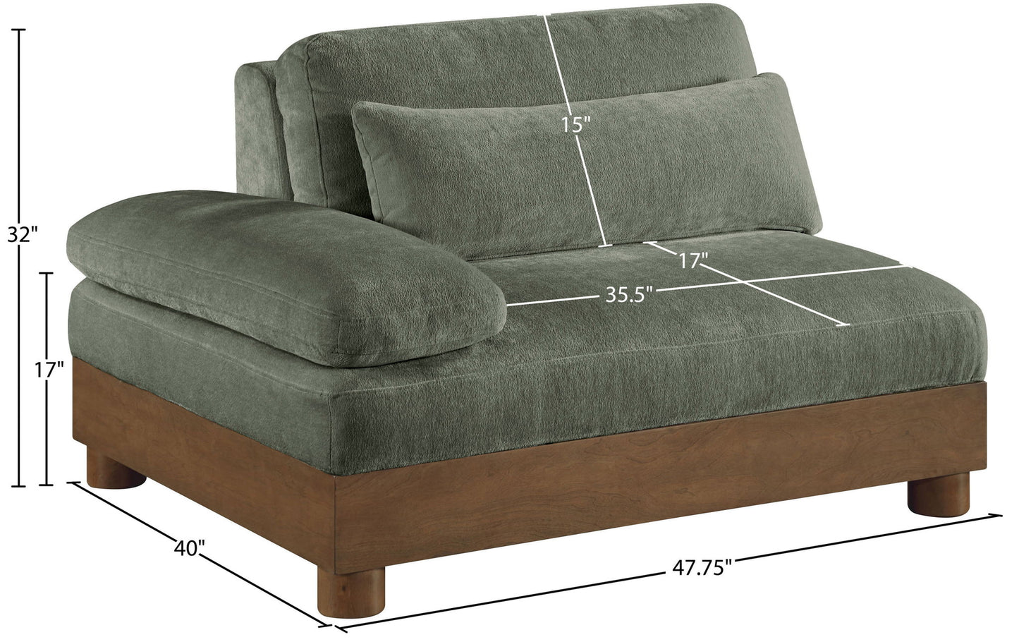 Turin - Chenille Fabric Upholstered Modular Arm Chair - Walnut Base