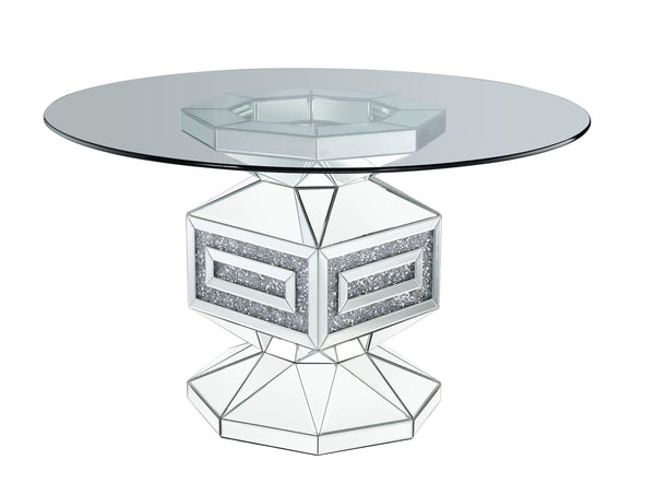 Noralie - 30" Dining Table - Clear Glass, Mirrored & Faux Diamonds
