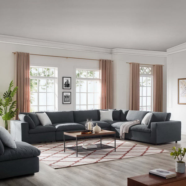 Commix 6 Piece Down Filled Overstuffed Sectional Sofa Set - Gray