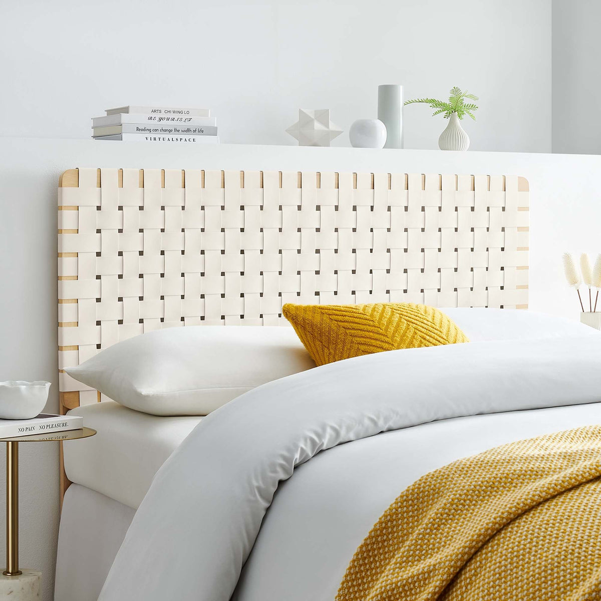Sparta Weave Vegan Leather Headboard - Full, Natural Beige