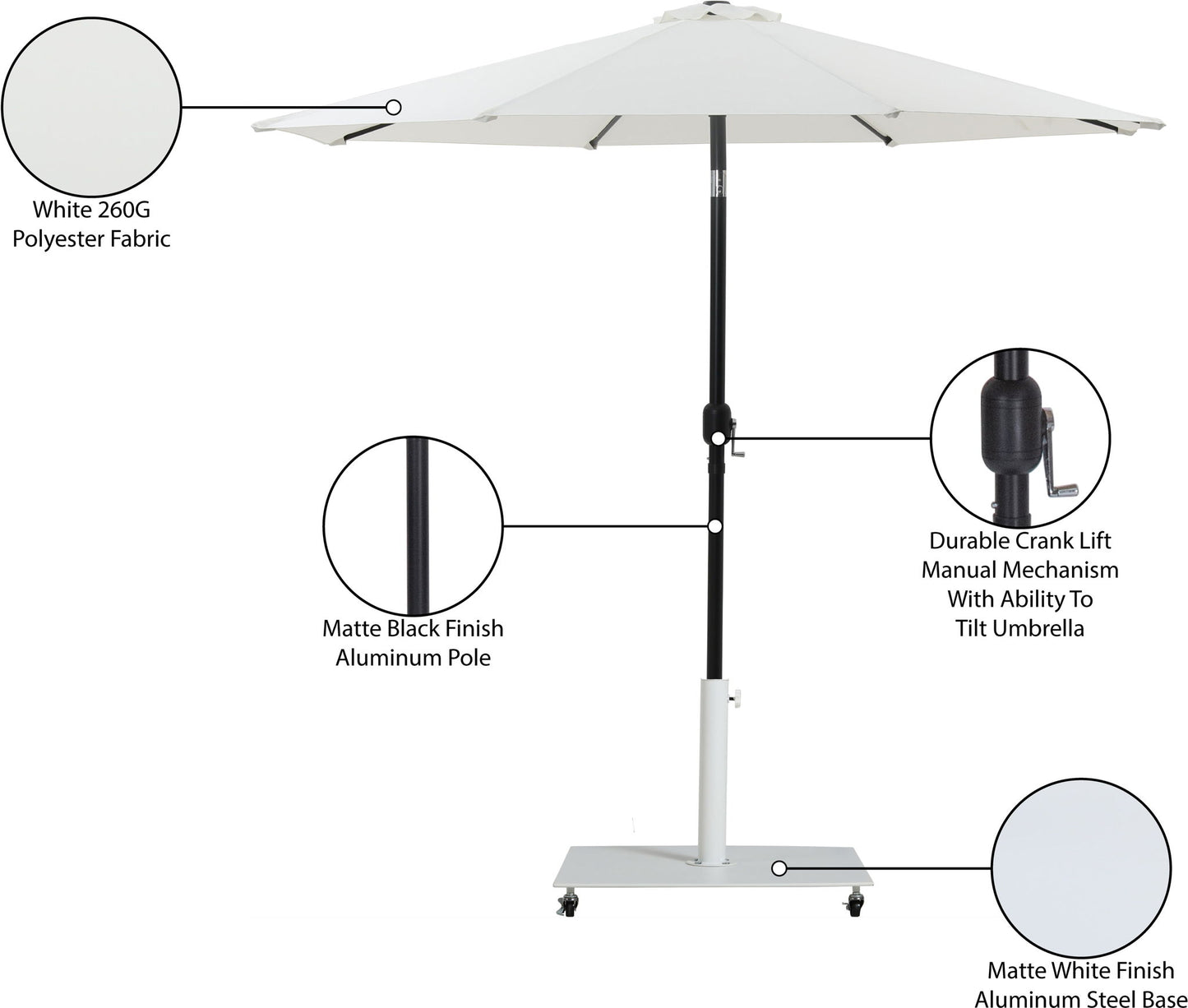 Fiji - Aluminum Patio Umbrella With Square White And Black Base