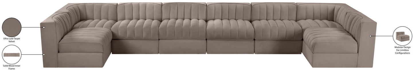 Rummi - Velvet Performance Fabric Upholstered 8 Piece Modular Sectional (With 2 Corner Chairs)