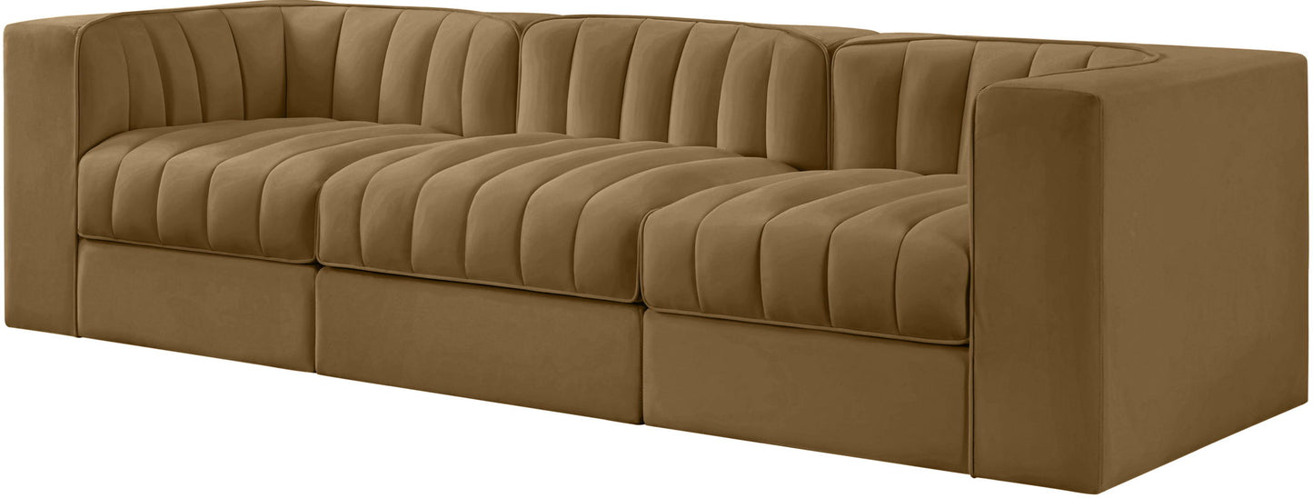 Rummi - Velvet Performance Fabric Upholstered 3 Piece Modular Sofa