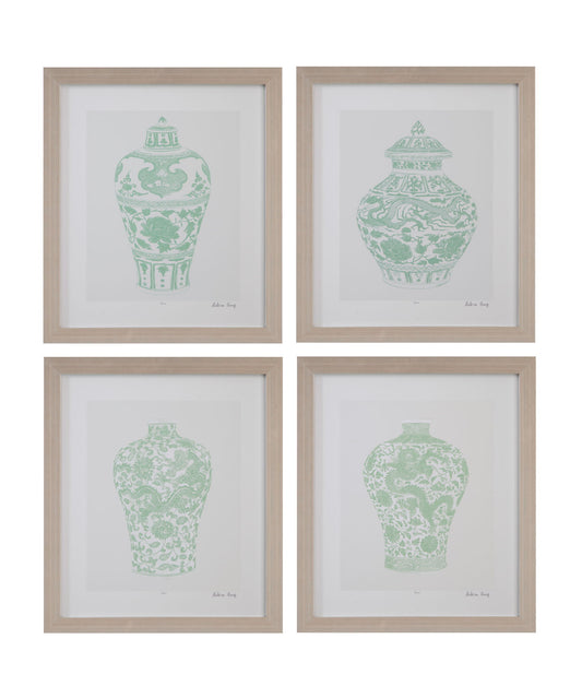 Mint Vases Framed Print (Set of 4) - Green / Beige