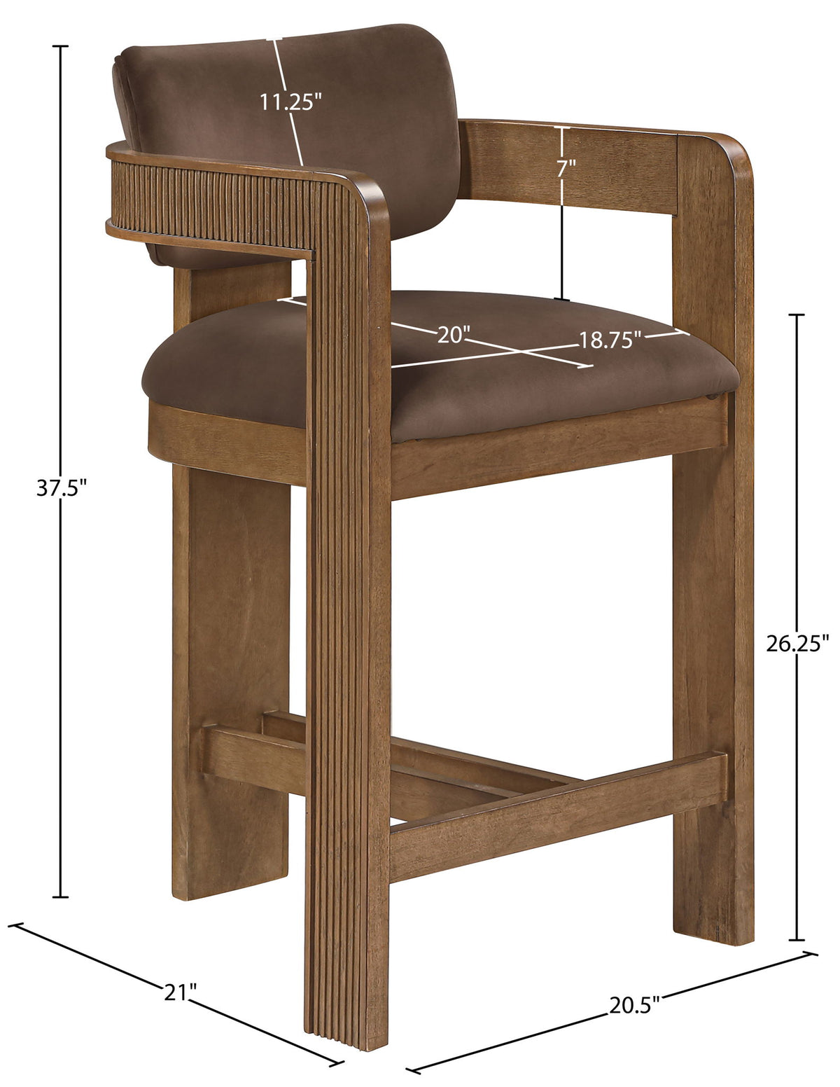 Sacha - Velvet Stool With Brown Base