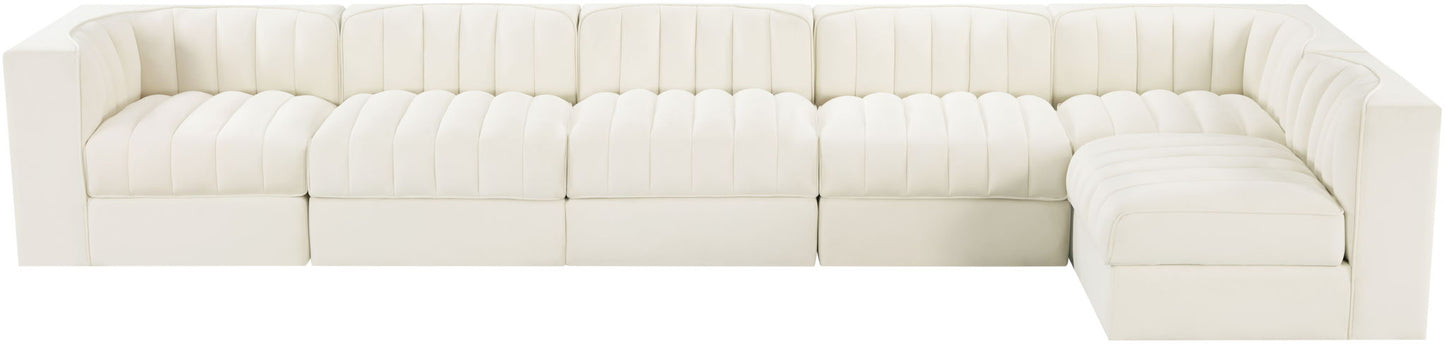 Rummi - Velvet Performance Fabric Upholstered 6 Piece Modular Sectional, L-Shaped (Right)