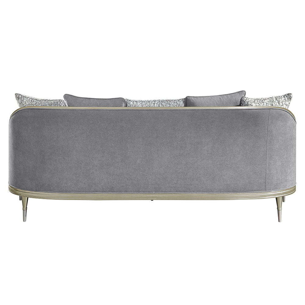 Fernando - Sofa With 5 Pillows - Gray Chenille & Champagne