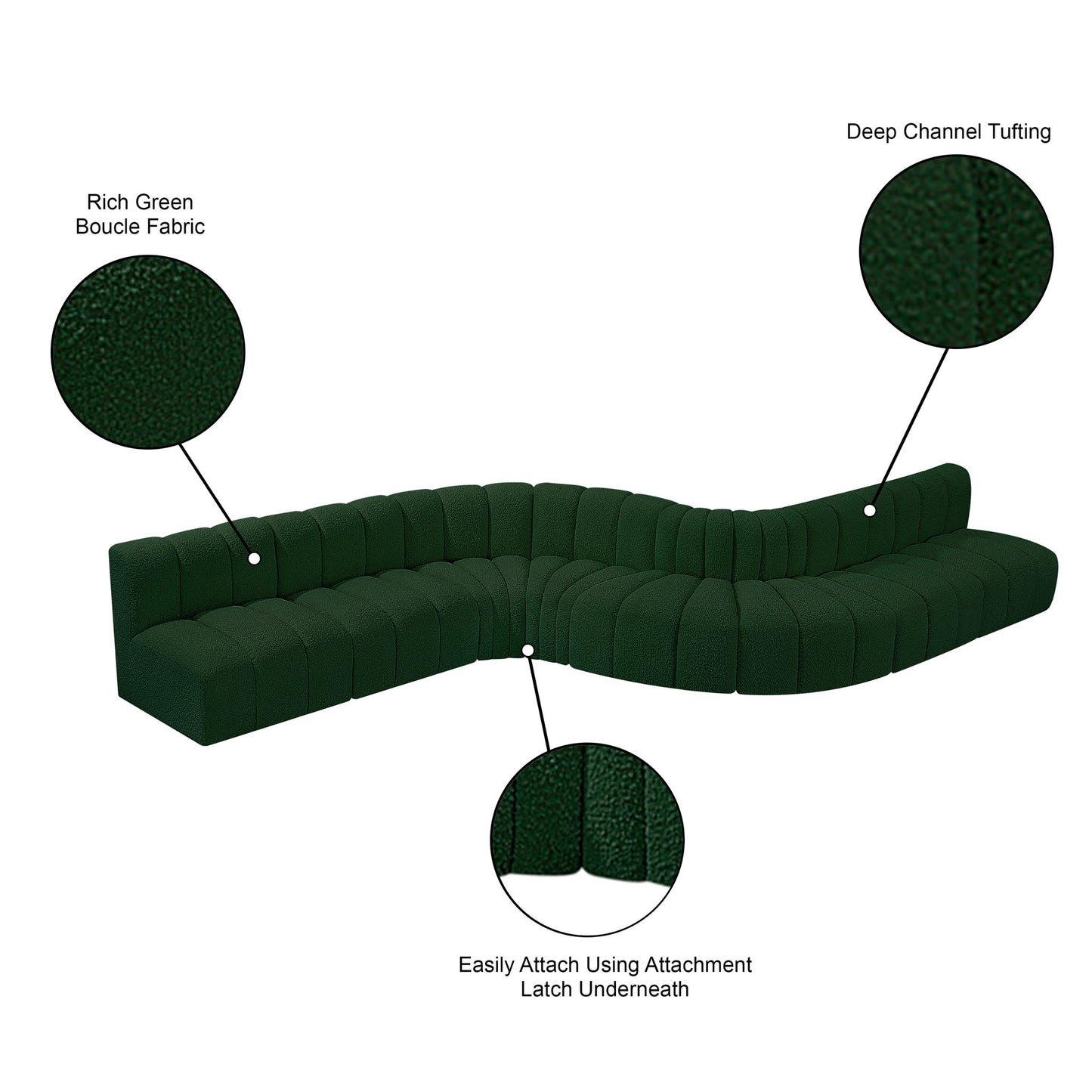 Arc - Boucle Fabric 8 Piece Curved Modular Sofa