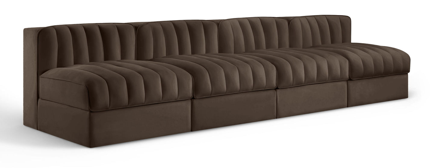 Rummi - Armless Velvet Performance Fabric Upholstered 4 Piece Modular Sofa