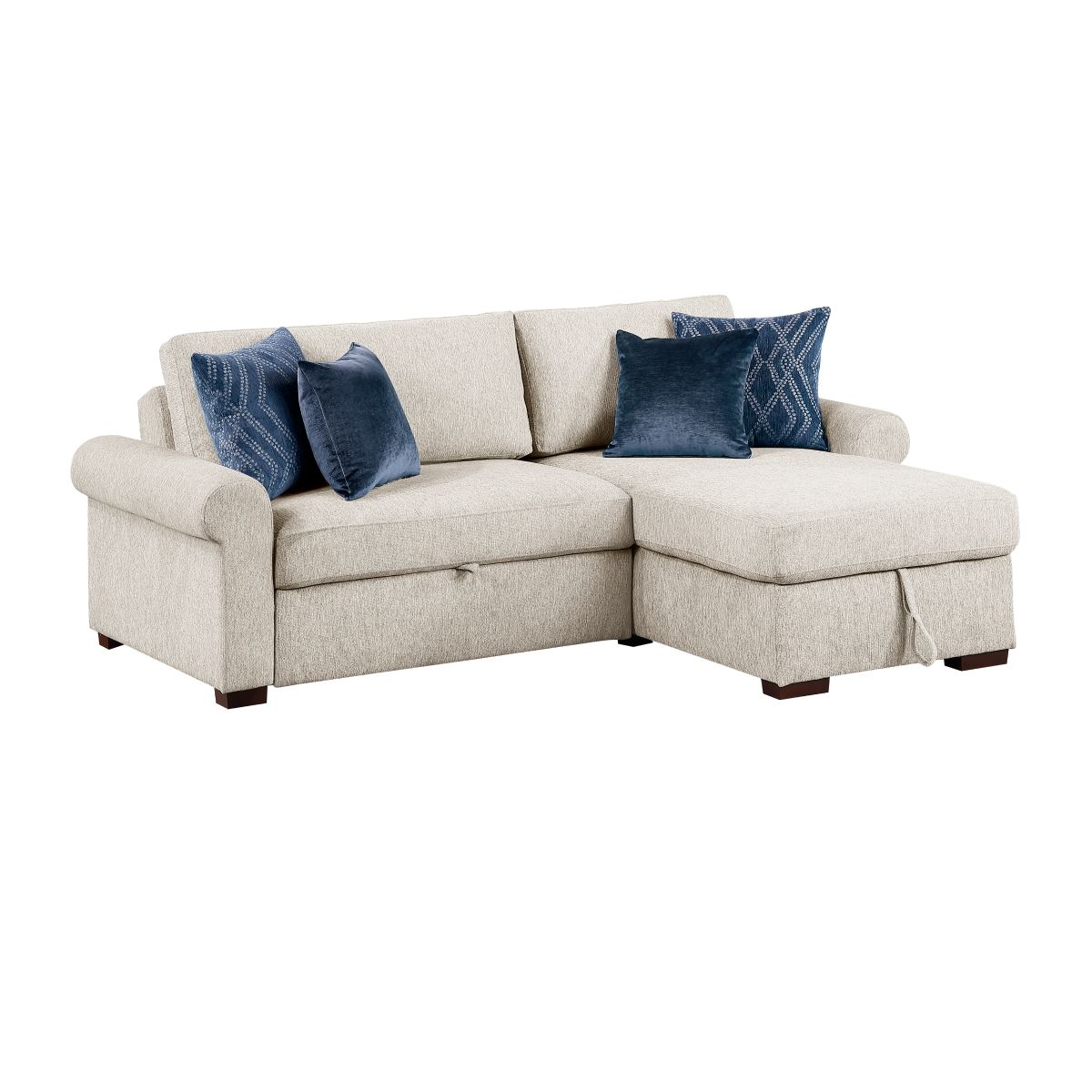 Isla 2-Piece Sectional with Reversible Chaise, Pull-out Bed and Hidden Storage, Click Motion Back